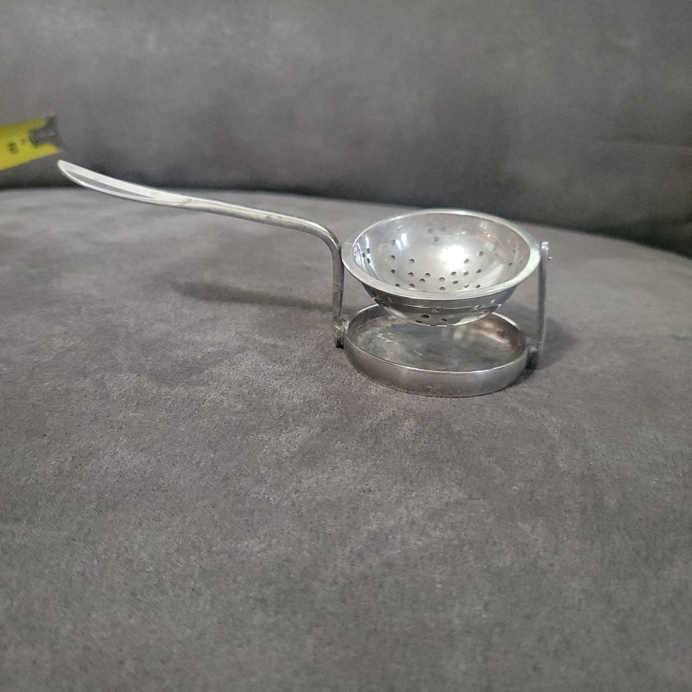 Vintage Silver Plated Tea Bag Strainer * Holder * Rest ~ HANGING Basket + Handle